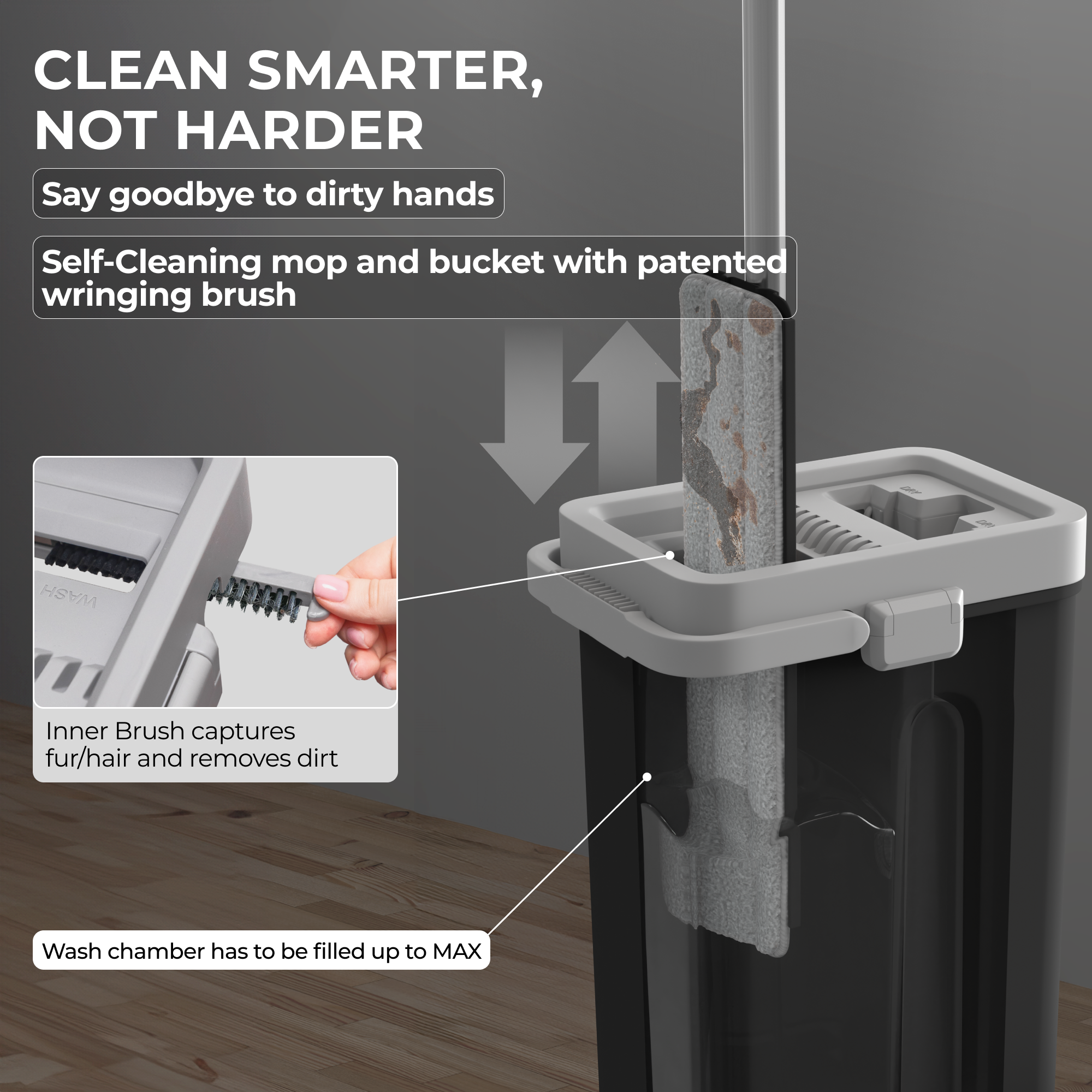 Zetterway Mop System – Medium Bucket with 2 Pads (Black Finish